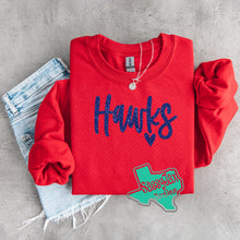 Load image into Gallery viewer, ARGYLE REDHAWKS: Hawks script with heart Crews-Red