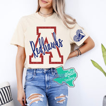 Load image into Gallery viewer, ARGYLE REDHAWKS: 2 Tone Red Inital with Script Tees-Ivory