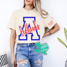 Load image into Gallery viewer, ARGYLE REDHAWKS: 2 Tone Blue Inital with Script Tees-Ivory