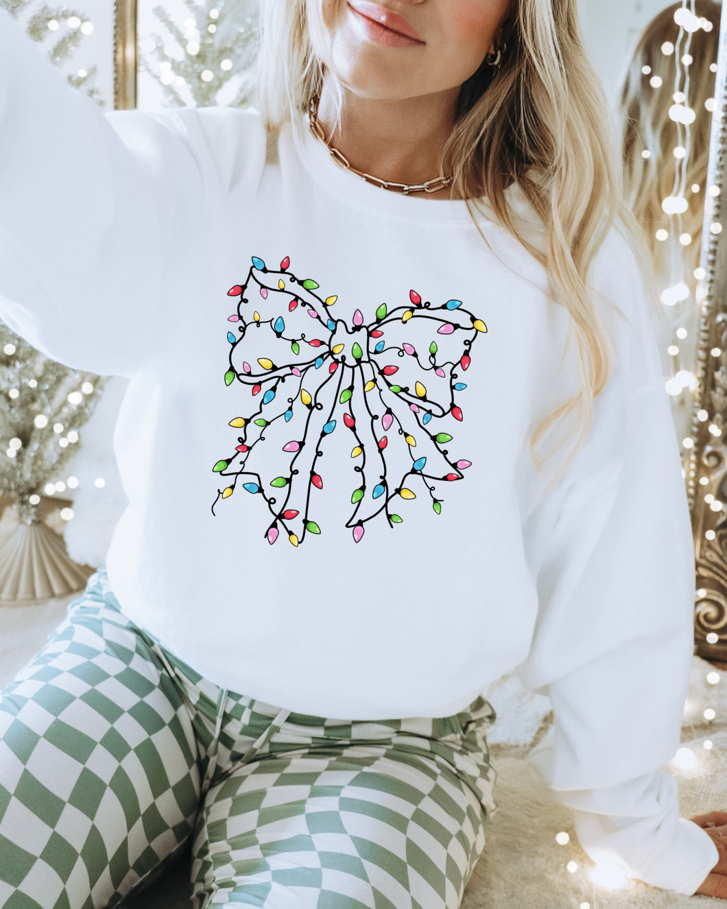 String Lights Coquette Bow Sweatshirt