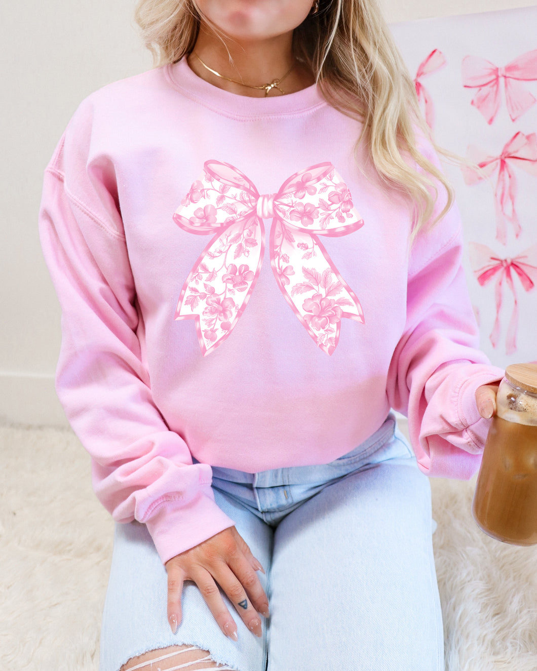 Pink Chinoiserie Coquette Bow Sweatshirt