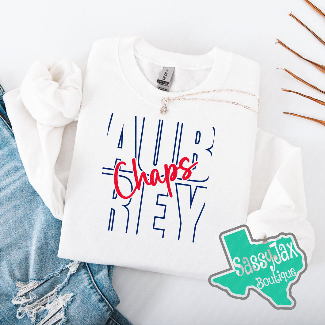 'Aubrey Hollow Block Chaps Script'  Crewneck Sweatshirt-White