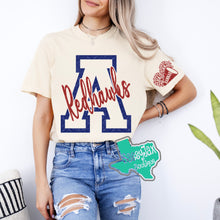 Load image into Gallery viewer, ARGYLE REDHAWKS: 2 Tone Blue Inital with Script Tees-Ivory
