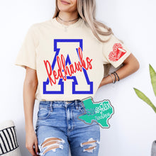 Load image into Gallery viewer, ARGYLE REDHAWKS: 2 Tone Blue Inital with Script Tees-Ivory
