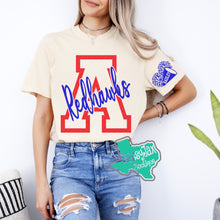 Load image into Gallery viewer, ARGYLE REDHAWKS: 2 Tone Red Inital with Script Tees-Ivory
