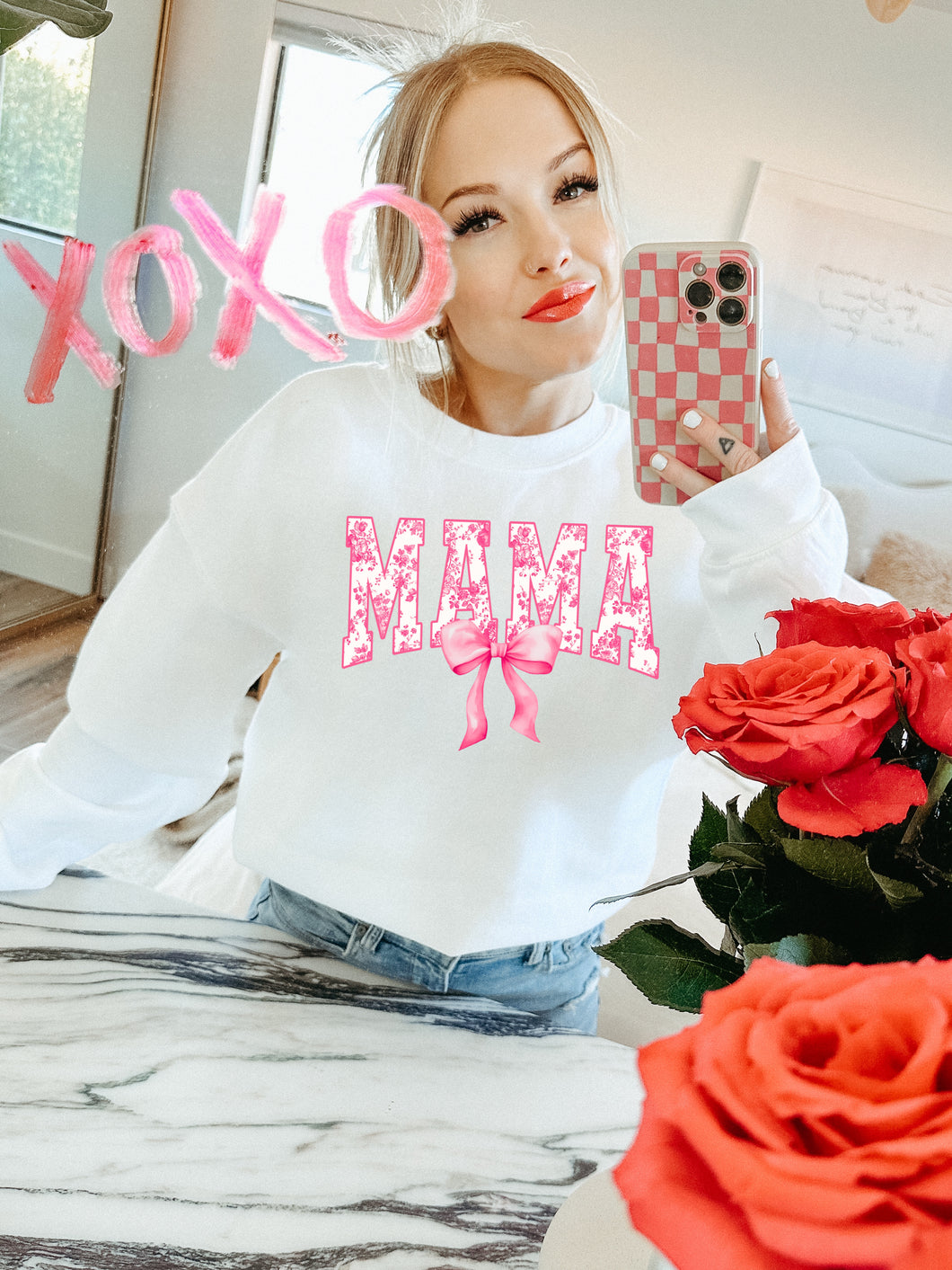 Pink Chinoiserie Mama Coquette Bow Sweatshirt