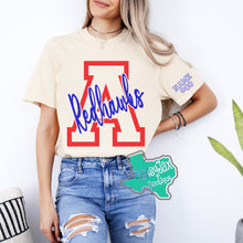 Load image into Gallery viewer, ARGYLE REDHAWKS: 2 Tone Red Inital with Script Tees-Ivory
